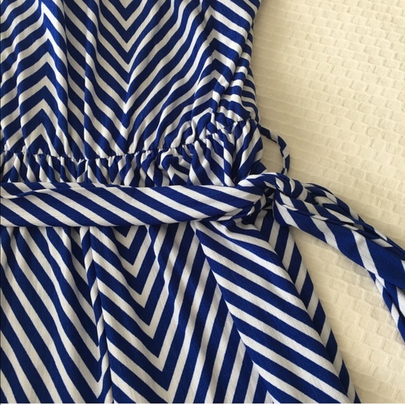 Blue & White Chevron Strapless Jumpsuit - Picture 2 of 6